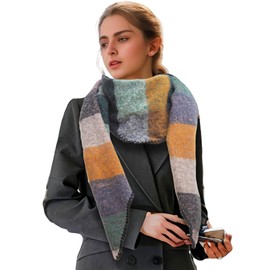 Wander Agio Women Fashion Shawl Warm Long Winter Wrap Scarves Cashmere Soft Feel Plaid Triangle Green Yellow Gray 15