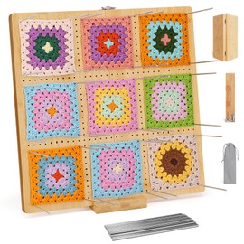NewEle 17.0" Foldable Crochet Blocking Board with 40 Stainless Steel Pegs - Upgrade Large Blocking Boards for Crochet Projects, Bamboo Granny Square Crocheting Accessories Gifts for Crocheters