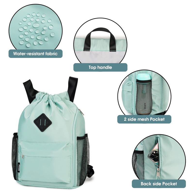 WANDF Turnbeutel mit Kordelzug, Sporttasche mit Schuhfach, wasserabweisender String-Rucksack Cinch