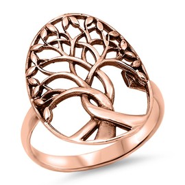 Oxidized Rose Gold-Tone Tree of Life Ring .925 Sterling Silver Band Size 9