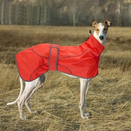 Greyhound whippet coat lurcher dog coats with reflective stripe waterproof dog coat great for italian greyhound lurchers whippets medium large breeds - Red - L