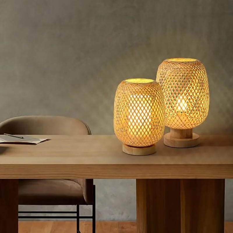 GUANSHAN Bamboo Table Lamp Small Exquisite Bamboo Lampshade Bedside Lamp