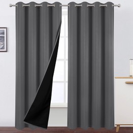 LEMOMO 100% Blackout Curtains with Black Lining/52 x 84 Inch/Set of 2 Panels Thermal Insulated Room Darkening Curtains for Bedroom, Frost Grey
