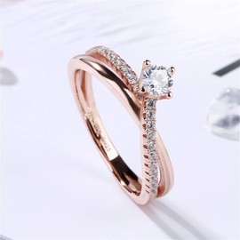 14K Gold Plated Rose Gold Band X Rings for Women cz Sterling Silver Eternity Rings Wedding Engagement Anniversary Promise Rings Bridal Sets (P 1/2)