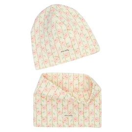 FORUHOO Girls' Hat Set with Scarf Children's Beanie for Autumn Winter Cotton Pack of 2, Scarf set: white cherry blossom