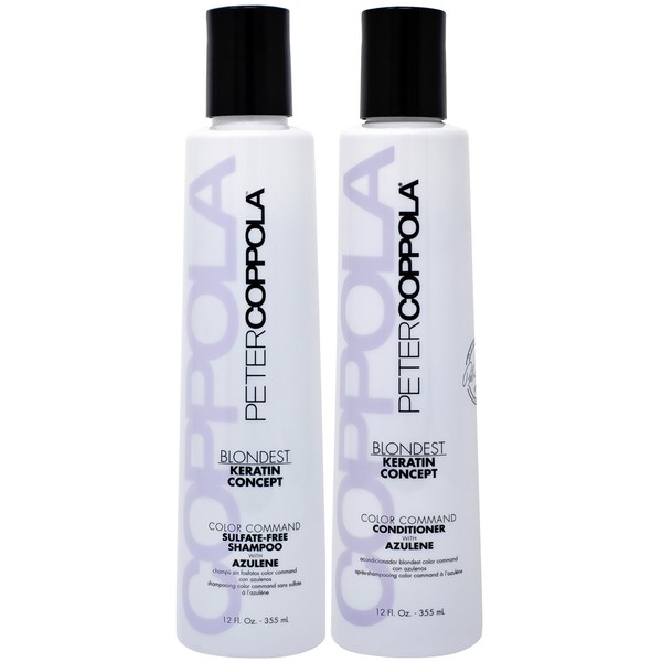Peter Coppola Purple Shampoo & Conditioner with Azulene for Blonde Hair - Eliminates Brassy Yellow Tones - Strengthens Processed and Dry Hair (12 OZ) For Daily Use