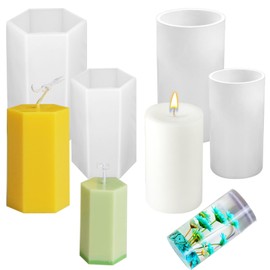 4 Packs Large Cylinder Mold for Candle Making, Hexagon Silicone Candle Mold Large Pillar Epoxy Resin Casting Mold for Wax Candle Resin Craft Making