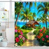 Beach Ocean Palm Tree Shower Curtain Seaside Grass House Floral