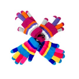 Kids Winter Magic Gloves - 2 Pairs Stretch Lined Multi Coloured Striped Gloves For Outdoor Winter Warm Fun (Ages 5-9)