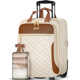Underseat Carry On Luggage with Wheels, Airline Approved Personal Item Suitcase with Multiple Compartments, Lightweight Softside Under Seat Carry-on Suitcases for Women Travel Business, Beige