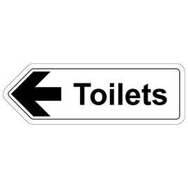 V Safety Shaped Safety Sign - Toilets Arrow Left - 300X100 - 1MM Rigid Plastic