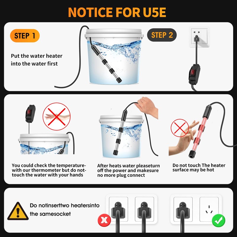 KNOEYR Fast Heating Immersion Water Heater Portable Pool Heater Submersible