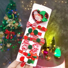 Christmas Hair Clips 10Pcs Cute Hair Barrettes Bow Heart Santa Hat Small Hair Clip Kawaii Xmas Hair Accessories Snowflake Hair Pins Non Slip Alligator Hairpins for New Year Party Hair Decorations