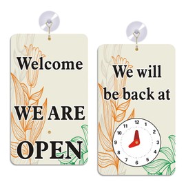 AVCMOTO Open Signs for Business with Suction Cups, “We Will Be Back - Welcome We are Open" Be Back Sign with Clock, Business, Retail Store. Coffee Shops, Bars, Etc.7.75" x 4.75" Plastic