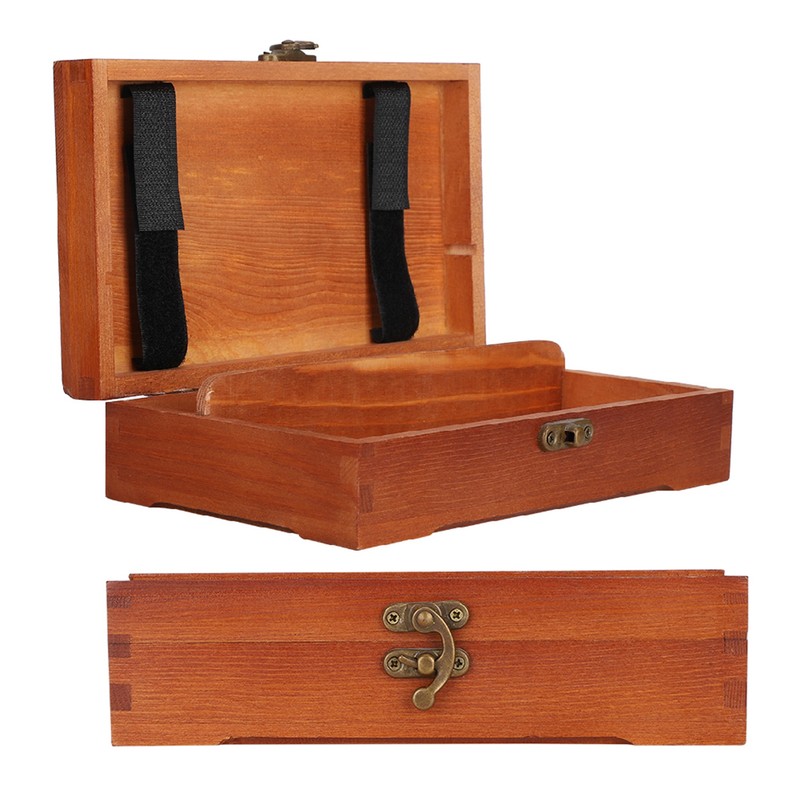 Wooden Sketching Pencil Box Antique Solid Wood Square Children Stationery