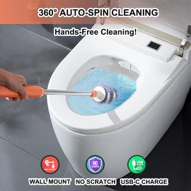 Electric Toilet Brush Rechargeable 360° Spinning Wall-Mounted Toilet Brush, Speed Adjustable, Flexible Silicone Brush Head, Easy for Daily Cleaning - OrangeRed