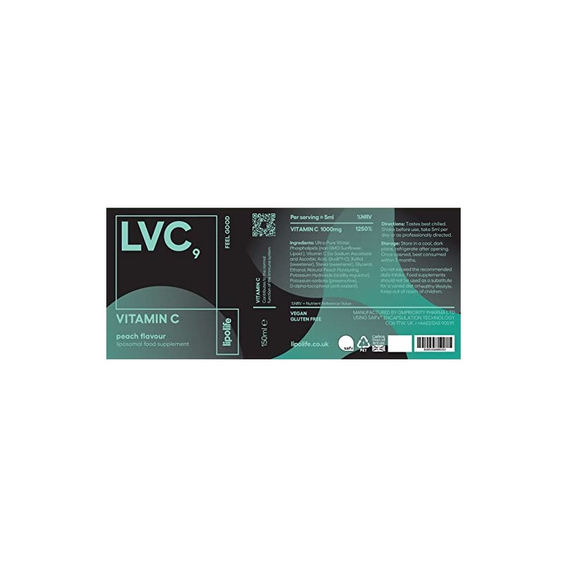 LVC9 Liposomal Vitamin C 1000mg | lipolife LVC9 X 2-150ml