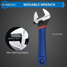 VORXEON 8 inch Spanner Set Adjustable Spanner 203 mm Combination Spanner Made of High-Strength Steel Metric / Imperial with Non-Slip Handles Adjustable Wrench (Smooth Opening up to 26 mm)