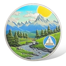 1 Month Sobriety Coin Valley Sunrise One Month Sobriety Chip Serenity Prayer AA Chips and Medallion Sun Chips Recovery Anniversary Token Sobriety Gifts for Men Women Alcoholics Anonymous Gift