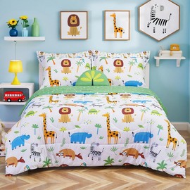 Mooreeke Kids Full Comforter Sets for Boys Girls 8 Pieces Animal Bedding Set for Teens Microfiber Lion Elephant Kids Bed in A Bag with Comforter, Sheet Set, Shams and Decorative Toy Pillow All Season
