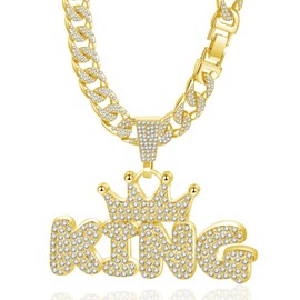 EDINGM Cuban Link Chain for Men, Miami Mens Chain Silver Gold Plated Bling Necklace Diamond Chain for Men Iced Out Chain Hip Hop Jewelry, cuban link chain for men, Zinc, Rhinestone