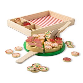 Melissa & Doug Wooden Pizza Party Play Set, 36 Self-Stick Toppings, Pizza Toy Kitchen Set & Play Kitchen Accessories, Preschool Toys for Boys & Girls 3+