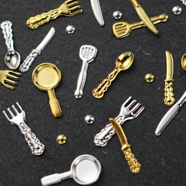 Kitchenware Nail Charms Bulk for Nails Art Decoration 3D Gold Silver Tableware Spoon Fork Nail Design Supplies for Manicure DlY Crafts Decor, 0.21OZ (Kitchenware Nail Charms)