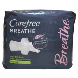 Carefree Breathe Ultra Thin Pads, Irritation Free Protection, Super, 14 Ct, NEW
