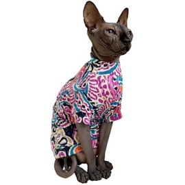 Limited Edition Sphynx Cat T-Shirts Elastic Hairless Cat Sweatshirt Pet Kitten Clothes Round Collar Kitten Shirts Vest Cats & Small Dogs Apparel (Leaf, S (3.3-4.4 lbs))