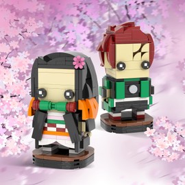 MOOXI-MOC Anime Demon Slayer Brick Mini Headz Tanjirou and Nezuko Building Set,Creative Cute Building Blocks Children Kits,Gifts for Kids(381pcs)