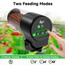 AQQA Futterautomat für Aquarium,Automatischer 110ml Großer Fassungskraft Fischfutterspender mit 12H/24H/48H Timer,Manuell/Auto Fütterungsmodi, Batteriebetriebenes Fischfutterautomat für Ferien