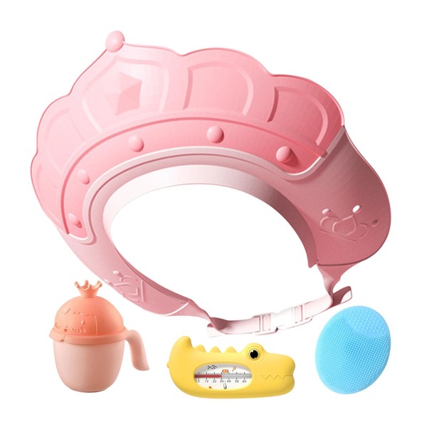Bathing Hat,Hair Washing Shield with Water Temperature Gauge and Shampoo