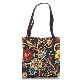 Norwegian Rosemaling Folk Art Floral Design Tote Bag