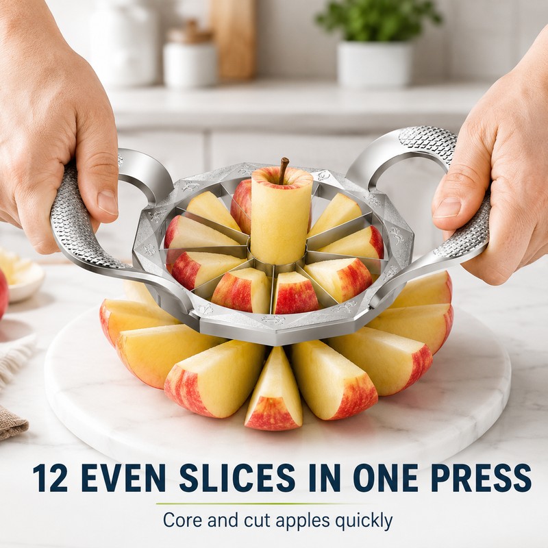 12-Slice Apple Cutter & Corer for Kitchen Prep – Stainless