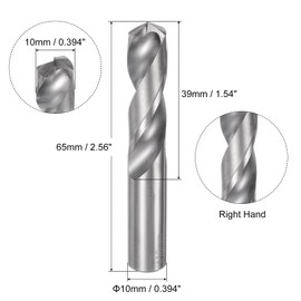 sourcing map Solid Carbide Drill Bit, 10mm (0.394") YG6X/C3 Micro-Grain Tungsten Carbide Short Twist Drill Bits Straight Shank for Drilling Stainless Steel Aluminum Metal Plastic