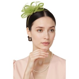 BABEYOND Fascinators Hats for Women - Tea Party Hats Kentucky Elegant Tulle Feather Bridal Wedding Ribbon Headband Hair Clip Olive Green