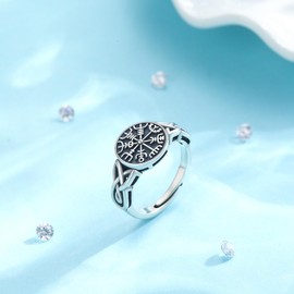 REDSUN Viking Ring Celtic Knot Rings 925 Sterling Silver Trinity Irish Vintage Ring Amulet Oxidized Nordic Viking Symbol Ring for Men Women, Sterling Silver