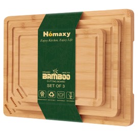 Homaxy Organic Bamboo Cutting Boards Set for Kitchen Set of 3, Wooden Cutting Board Set with Juice Groove and Handles, Charcuterie Serving Tray Wood Chopping Board Set for Meat Fruits & Vegetables