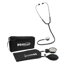 HOMECARE, Kit de Baunómetro con Estetoscopio profesional Duplex, Para monitorear la presión arterial, Para médicos, estudiantes y enfermeras, Incluye estuche y llave para calibrar, Color negro.