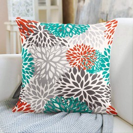 Emvency Throw Pillow Cover Blue Aqua Orange Gray and Floral Anchors Decorative Pillow Case Home Decor Square 16 x 16 Inch Pillowcase