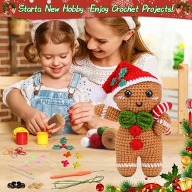 Shlnurae Crochet Kit for Beginner,Gingerbread Man Crochet Kit with Step-by-Step Video Instructions, Easy to Learn for Ideal Christmas Gift for Adults and Kids.