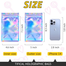TIFICAL 100 PCS Holographic Bags for Lashes, Press On Nails, Candy, Small Baggies Sample Bag Smell Proof Packaging Bags for Jewelry, Resealable Bags for Small Business, Food Storage Bags