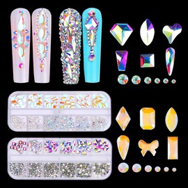 DIYBravo 4 Boxes Nails Rhinestones Mixed with 1 Tweezers Pure Crystals Diamonds Beads Nail Art Rhinestones Decoration for DIY Crafts Nail Art Clothing Accessories
