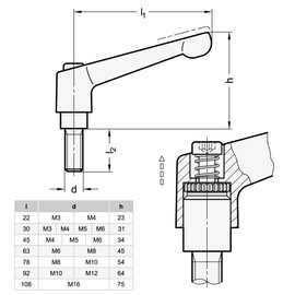 Ganter Normelemente GN 300.1-63-M8-32-SW 1-63-M8-32-SW-Adjustable Clamping Lever with Stainless Steel Threaded Screw, Black, Textured matt, Gewinde: M8x32mm