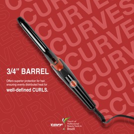 Taiff Curves 3/4” Curling Iron Black Titanium Hair Curler with Clamp | Creates Defined & Long Lasting Curls | Dual Voltage - 9ft Swivel Cord | Travel Friendly Styling Tool