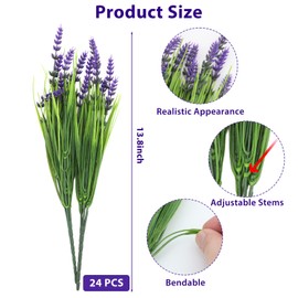ZestNova 24 Bundles Artificial Plants Outdoor – UV Resistant Lavender Plastic Fake Faux Flowers Shrubs for Home Porch Garden Yard Window Box, Faux Flowers for Outdoor Planters