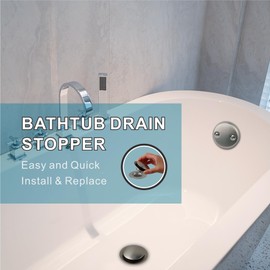 Brushed Bathtub Stopper Tub Drain,Welsan Universal Pop Up Tub Drain Stopper Replacement Tip Toe, Lift and Turn with 2-Hole Overflow Face Plate Cover and EZ Bath Tub Plug (Brushed Nickel)