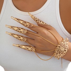 Vintage Finger Bracelets Bangles Exaggerated Finger Wrist Chains Rings Bracelets Gothic Link Chain Finger Bracelet Summer Beach Hand Body Accessory Jewelry for Women, Medium, Alloy, alloy