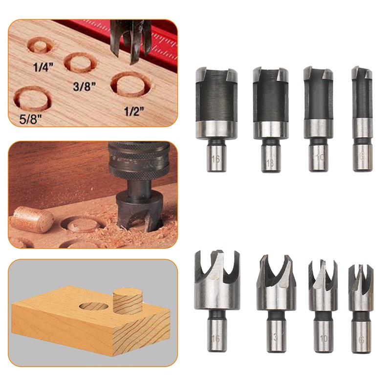 8Pcs Woodworking Chamfer Drilling Tool Wood Plug Cutter Drill Bit