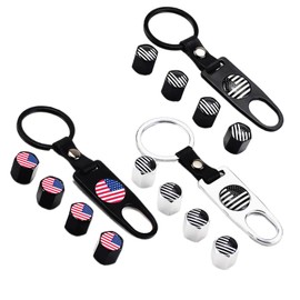 American Flag Tire Valve Stem Caps with Wrench Keychain - Universal for Vehicles, Bicycles, Trucks, and Motorcycles - 3 Sets of 4 Pack Air Caps Cover Wheel Accessories